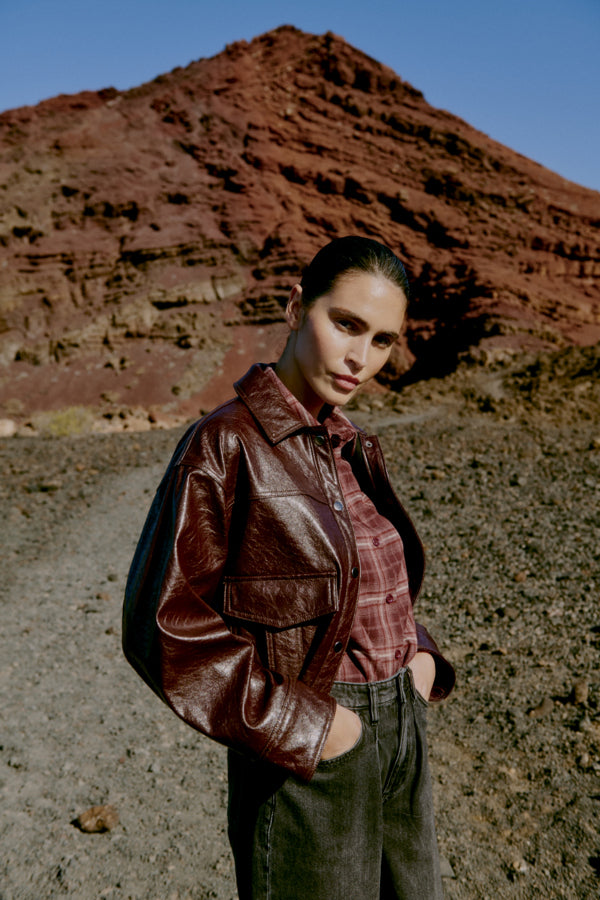 Cropped Faux Leather Jacket