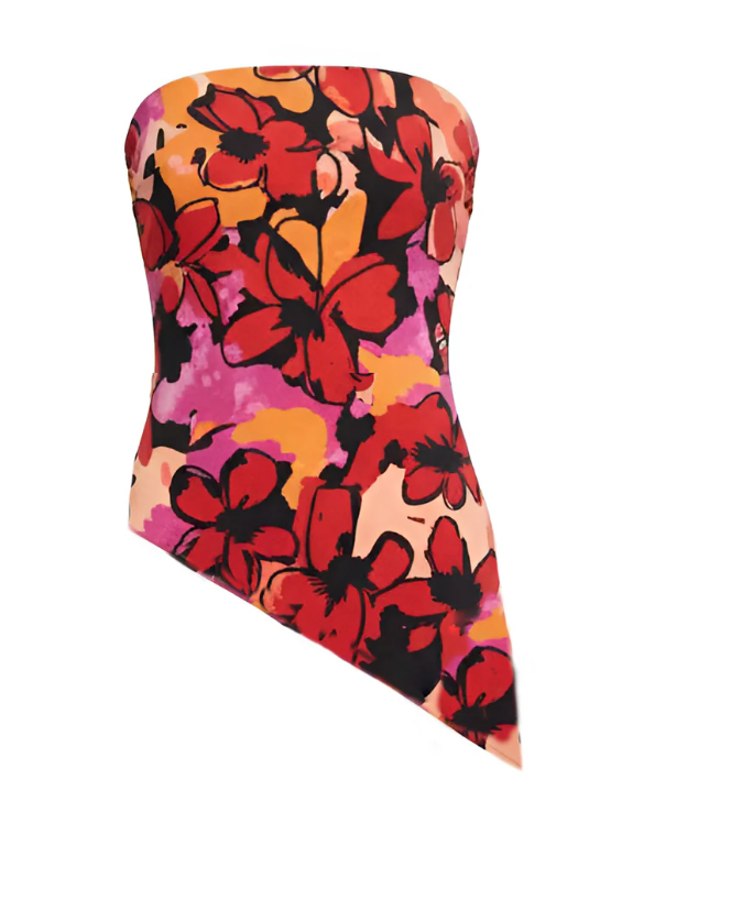 Floral Crepe Strapless Top
