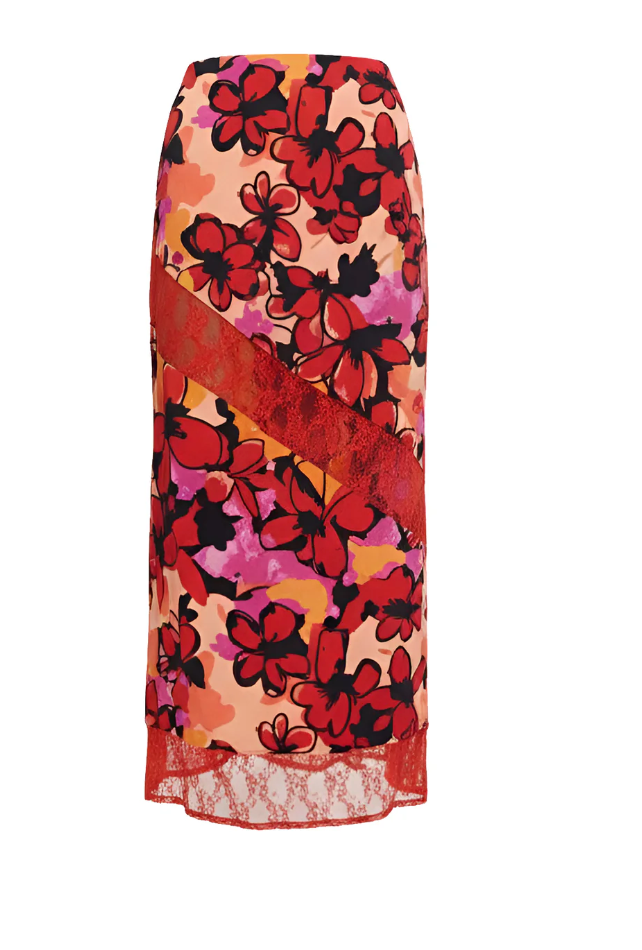 Floral Crepe and Lace Skirt