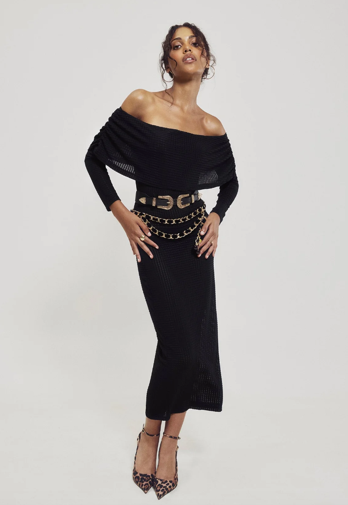 Geometric Knit Cowl Dress